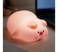 Lying Flat Pig Night Light, LED Squishy Pig Lamp, Cute Light Up Duck, Silicone Dimmable Nursery Nightlight, Rechargeable Bedside Touch Lamp for Breastfeeding, Finn The Pig