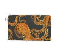 Lying on The Beach Coin Purse Canvas Change Pouch with Zipper Small Cosmetic Organizer Bag Women Wallet for Car Keys, Credit Cards, Cash, Lipstick, Orange Octopus Pattern, One Size