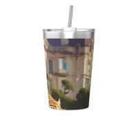 Lying Tiger 12oz Thermos with Conical Straw - Full Print Design, 304 & 201 Stainless Steel, Dual-Use Lid, Perfect for Kids and Travel