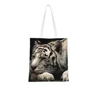 Lying Tiger Fashion Canvas Tote Bag With All Over Print Design, Large Reusable Shopper Tote With Double Handles,Beach Tote, Weekend Bag