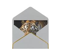 Lying Tiger Luxury Pearl Paper Greeting Card With Gold Border, Blank Inside, With Envelope - Birthday, Wedding, Christmas, Valentine