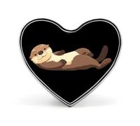 Lying Water Otters Badge Pin Brooch Heart Shape Button Aluminum Decor for Backpacks Hats