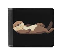 Lying Water Otters Men's Leather Wallet Bifold Purse Card Holder Slim Money Clip Single-Sided Print