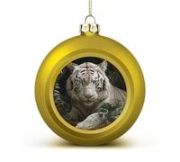 Lying White Tiger Christmas Ball Ornaments - Shatterproof Plastic Vintage Rustic Xmas Tree Decorations Pendant for Family Holiday Wedding Party Xmas Hanging Decoration
