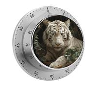 Lying White Tiger Kitchen Timer 60 Minute Visual Wind Up Timers Indoor Mechanical Timers with Magnetic Base Stainless Steel Timer for Home Cooking Time Management Tool