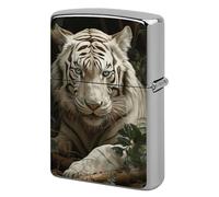Lying White Tiger Metal Lighter Case Cover, Personalized Graffiti Lighter Sleeve, Waterproof Double-Sided Protector for Women Men Gifts