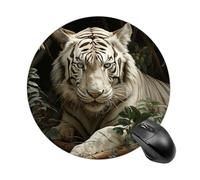 Lying White Tiger Mouse Pad Round Laptop Mouse Mat Cute Computer Mousepad Keyboard Pad Non-Slip Desk Pads for Gaming Office Work Home