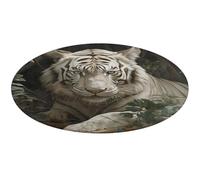 Lying White Tiger Round Area Rug Non Slip Backing Doormat Water Absorbent Plush Throw Low-Pile Non-Slip Floor Mat Carpet for Living Room Bedroom Entryway Nursery Room 90 * 90cm