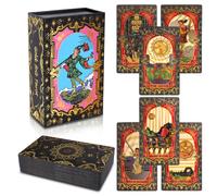 LYINGFISH Tarot Cards for Beginners Waterproof Tarot Cards with Guide Book Gold Foil with Meanings on Them 78 Classic Origina Waterproof Rider Waite Taro Deck Fortune Telling Game (Gold Black)