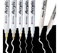 LYINUR 6 Pcs White Acrylic Pen, White Gel Pen Set - 0.5/0.7/1.2/2.0/4.0mm/BR Soft Tip, Acrylic Paint Pens Permanent Marker for Christmas, Easter, Black Paper, Fabric, Glass, Ceramic, Rock Painting