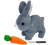 LYINUR Interactive Rabbit Toy with Carrot, Easter Bunny Toy Pet Hopping Plushie, Realistic Walking and Talking Jumping Rabbit Toys, Cute Funny Plush Stuffed Bunny Pal for Birthday, Grey