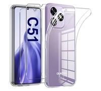 LYJERRY 1 x Protective Case for Oukitel C51 Mobile Phone Case + 2 x Protective Glass for Oukitel C51 Case Transparent Shockproof Cover Silicone Mobile Phone Case and Screen Protector