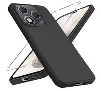LYJERRY Mobile Phone Case Black Case Shockproof Compatible with Honor 400 Lite, 1 Piece Case with Protective Glass, Protective Bumper Cover Case Silicone for Honor 400 Lite Screen Protector