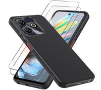 LYJERRY Mobile Phone Case Compatible with ZTE Blade A75 Case + 2 Pieces Protective Glass for ZTE Blade A75 Case Shockproof Cover Protective Silicone Case Soft Black Case and Protective Glass