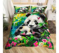 LYJKLST Panda Bedding Cute Animal Duvet Covers Panda Bear Cartoon Bed Set Wild Quilt Cover Set With Pillowcase for Kid Teens Boys and girls Man Duvet Set Double