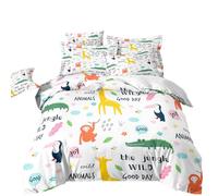 LYJKLST Super King Duvet Cover Set Cartoon Animal Pattern Bedding Set with 2 Pillowcases, Soft Breathable Monkey Crocodile Giraffe Bed Quilt Cover Set with Zipper (260×220cm) 3pcs