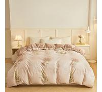 LYJKLST Super King Duvet Set Floral pattern Print Premium Brushed Microfiber Duvet Cover Super King Red flowers and green leavesBedding Sets With Zipper Closure Duvet Super King CoveBrown