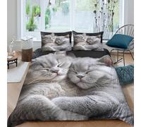 LYJSMDAAA 3D Easy Care Microfibre Sleeping Cats Duvet Cover Breathable Bedding Set with Pillow Cases Cozy Pet Companionship Bed Quilt Cover All Season Soft for Boys Girls Kids Single（140x200cm）