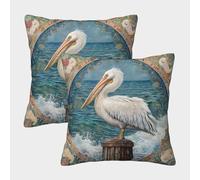 LYJSMDAAA 3D Printed American White Pelican Pillow Case Cushion Shells for Couch Pack of 2 Cushion Covers Square Throw Pillow Home Decorative for Couch Outdoor Sofa Bedroom Living Room 45x45cm