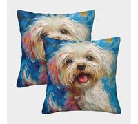 LYJSMDAAA 3D Printed Bichon Frise Pillow Covers Decorative Pillowcases Pack of 2 Pillowcases Square Romantic Square Cushion Pillowcases 45x45cm