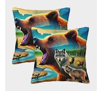 LYJSMDAAA 3D Printed Brown Bear Cushion Cover Sofa Home Decor Set of 2 Decorative Square Pillow Home Decorative for Men/Women Living Room Bedroom Sofa Chair Pillowcase 40x40cm