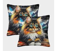 LYJSMDAAA 3D Printed Cat Throw Pillow Cases Sofa Couch Home 2 PCS Printed Pillowcases Decorative Square Pillow Cover Cushion Covers for Sofa Car Home Decor 40x40cm