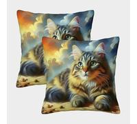 LYJSMDAAA 3D Printed Cute Cat Throw Pillow Cases Home Couch Sofa Decorative Set of 2 Square Pillowcase Home Decorative for Couch Outdoor Sofa Bedroom Living Room 50x50cm