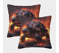 LYJSMDAAA 3D Printed Flaming Black Tortoise Throw Pillow Cases Décor for Living Room Pack of 2 Square Throw Pillow Sofa Cushions Luxury Pillow Cases for Outdoor Garden 45x45cm