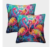 LYJSMDAAA 3D Printed Flamingo Cushion Cover for Sofa Bedroom Living Room of 2 Pillowcases Square Pillowcase Sofa Cushions Luxury Pillow Cases for Outdoor Garden 45x45cm