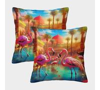 LYJSMDAAA 3D Printed Flamingo Cushion Cover Home Couch Sofa Decorative Set of 2 Square Pillowcase Home Decorative for Couch Outdoor Sofa Bedroom Living Room 45x45cm