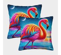 LYJSMDAAA 3D Printed Flamingo Cushion Covers Set Décor for Living Room Pack of 2 Square Throw Pillow Sofa Cushions Luxury Pillow Cases for Outdoor Garden 45x45cm