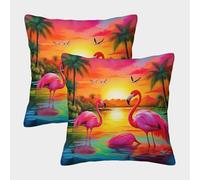 LYJSMDAAA 3D Printed Flamingo Throw Pillow Cases Sofa Home Decor Set of 2 Decorative Square Pillow Home Decorative for Men/Women Living Room Bedroom Sofa Chair Pillowcase 40x40cm