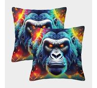 LYJSMDAAA 3D Printed Gorilla Cushion Covers Set Shells for Couch Pack of 2 Cushion Covers Square Throw Pillow Home Decorative for Couch Outdoor Sofa Bedroom Living Room 45x45cm