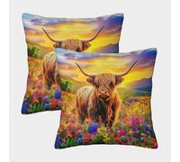 LYJSMDAAA 3D Printed Highland Cattle Throw Pillow Cases Sofa Couch Home 2 PCS Printed Pillowcases Decorative Square Pillow Cover Cushion Covers for Sofa Car Home Decor 40x40cm