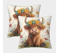 LYJSMDAAA 3D Printed Highland Cow Pillow Covers Home Decor for Sofa Bedroom 2 PCS Printed Pillowcases Square Throw Pillow Home Decor for Sofa Car Bedroom 50x50cm