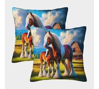 LYJSMDAAA 3D Printed Horse Case Cushion Cover Home Couch Sofa Decorative Set of 2 Square Pillowcase Home Decorative for Couch Outdoor Sofa Bedroom Living Room 50x50cm