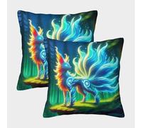 LYJSMDAAA 3D Printed Nine-tailed Fox Case Cushion Cover Shells for Couch Pack of 2 Cushion Covers Square Throw Pillow Home Decorative for Couch Outdoor Sofa Bedroom Living Room 50x50cm