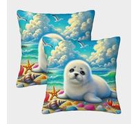 LYJSMDAAA 3D Printed Seal Cushion Covers Set Home Couch Sofa Decorative Set of 2 Square Pillowcase Home Decorative for Couch Outdoor Sofa Bedroom Living Room 45x45cm