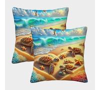 LYJSMDAAA 3D Printed Seaside Scenery Cushion Cover Home Decor for Sofa Bedroom 2 PCS Printed Pillowcases Square Throw Pillow Home Decor for Sofa Car Bedroom 45x45cm