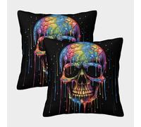 LYJSMDAAA 3D Printed Skull Head Pillow Covers for Sofa Bedroom Living Room of 2 Pillowcases Square Pillowcase Sofa Cushions Luxury Pillow Cases for Outdoor Garden 45x45cm