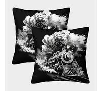 LYJSMDAAA 3D Printed Steam Train Case Cushion Cover Decorative Pillowcases Pack of 2 45x45cm