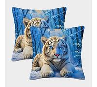 LYJSMDAAA 3D Printed White Tiger Case Cushion Cover Sofa Home Decor Set of 2 Decorative Square Pillow Home Decorative for Men/Women Living Room Bedroom Sofa Chair Pillowcase 50x50cm