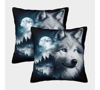 LYJSMDAAA 3D Printed Wolf Cushion Covers Set Home Couch Sofa Decorative Set of 2 Square Pillowcase Home Decorative for Couch Outdoor Sofa Bedroom Living Room 45x45cm
