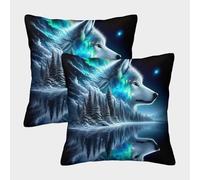 LYJSMDAAA 3D Printed Wolf Pillow Covers for Sofa Bedroom Living Room of 2 Pillowcases Square Pillowcase Sofa Cushions Luxury Pillow Cases for Outdoor Garden 50x50cm