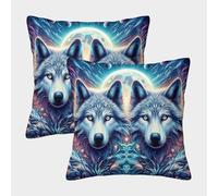 LYJSMDAAA 3D Printed Wolf Throw Pillow Cases Home Decor for Sofa Bedroom 2 PCS Printed Pillowcases Square Throw Pillow Home Decor for Sofa Car Bedroom 45x45cm