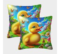 LYJSMDAAA 3D Printed Yellow Duck Throw Pillow Cases Home Decorative Couch Sofa Pack of 2 Cushion Covers Decorative Square Pillow Cover Cushion Covers for Sofa Car Home Decor 40x40cm