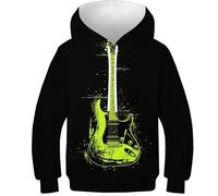 LYJSMDAAA Electric Guitar Boys Girls Hoodies 3D Novelty Pullover Kids Funny Pullover Sweatshirts Long Sleeve Hooded with Pocket for 6-15 Years