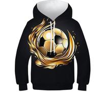 LYJSMDAAA Golden Football Boys Girls Hoodies 3D Printed Hooded Sweatshirts Casual Long Sleeve Pullover with Pocket for 6-15 Years