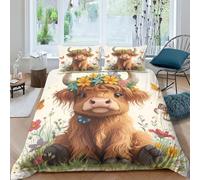 LYJSMDAAA Highland Cow 3Pcs Bedding Set Duvet Cover Printed Quilt Cover,3D Duvet Cover with Zipper for Boys Adult,Microfibre,Bedding Duvet Cover Set with Pillowcases Double（200x200cm）