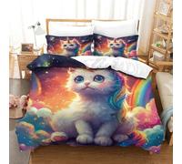 LYJSMDAAA Unicorn Cat Duvet Cover Sets,3D Bedding Set,Soft & Cosy Breathable Comforter Covers,Soft Microfiber Quilt Cover 3 Pcs with Zipper Closure,for Kids Teens Adults Single（140x200cm）